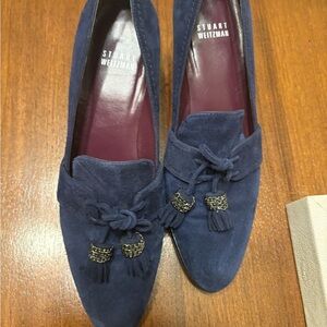 Stuart Weitzman Navy Suede Tassel Loafers